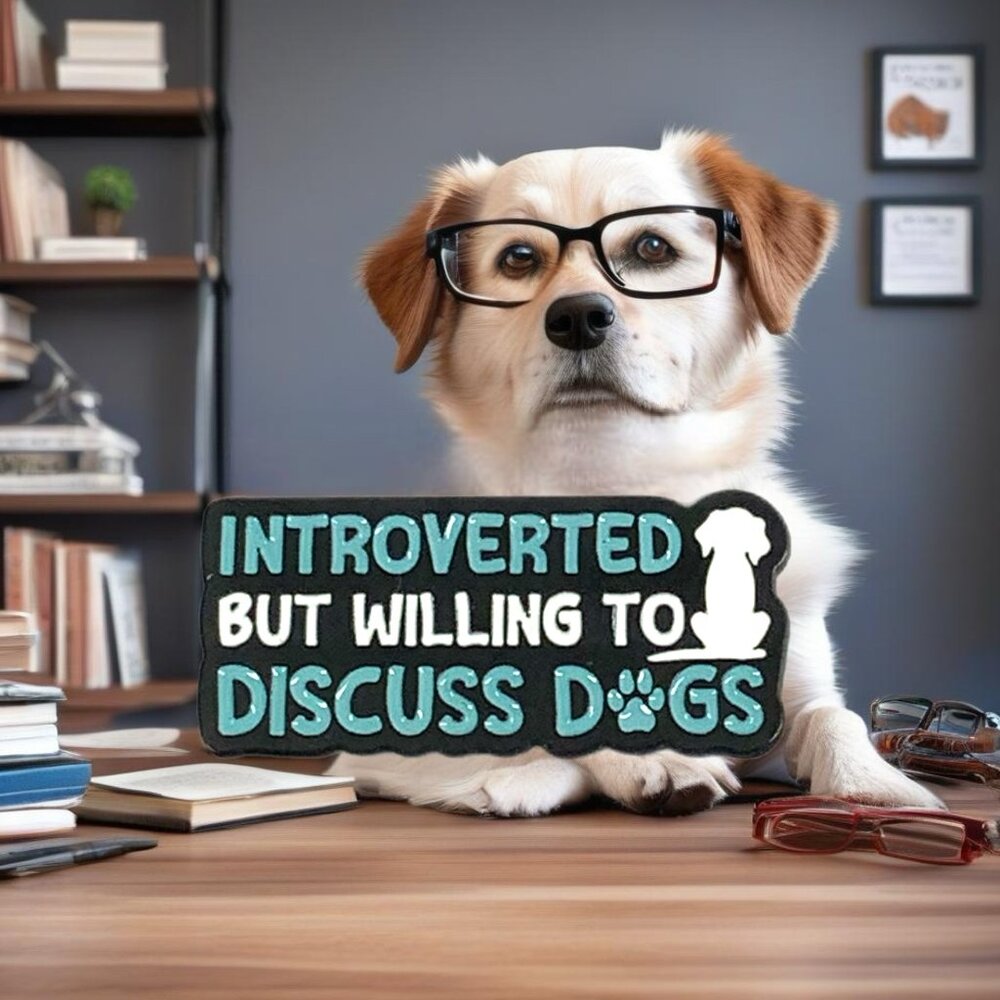 Introverted But Willing To Discuss Dogs Pin Brooch Pets Enamel Blue White Fun